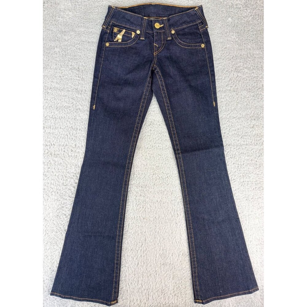 True Religion Bobby Womens 25 Dark Wash Flare Jeans NWOT White Gold Tag Made-USA - Picture 2 of 16